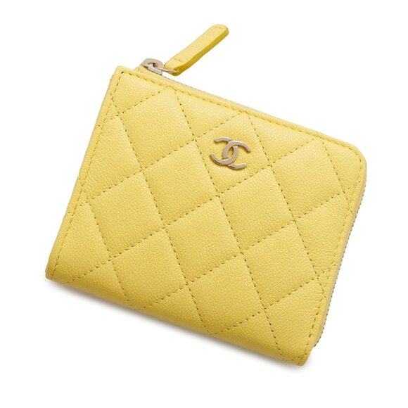 CHANEL Yellow Caviar Leather Logo Wallet - Picture 1 of 8